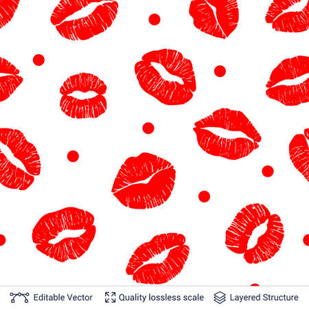 Red lips print isolated on white background.のイラスト素材