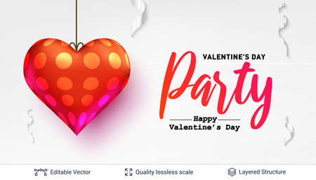 Heart shaped air balloon on Valentines Day greeting background.のイラスト素材