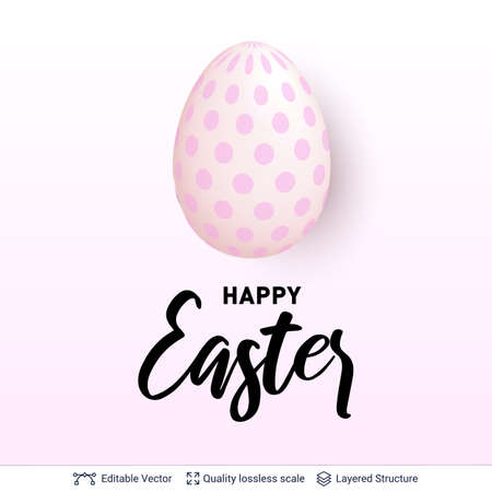 Realistic painted egg and greeting text on light backdrop. Vector backround.のイラスト素材