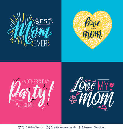 Set of greeting texts for Mothers Day holiday.のイラスト素材