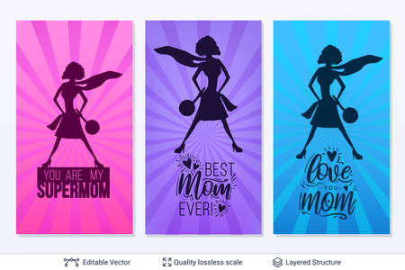 Set of Mother Day greeting card vector templates.のイラスト素材