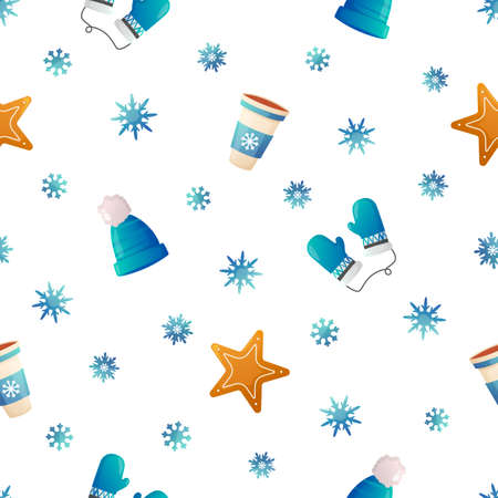 Gingerbread cookies, hat and mittens vector background design.のイラスト素材