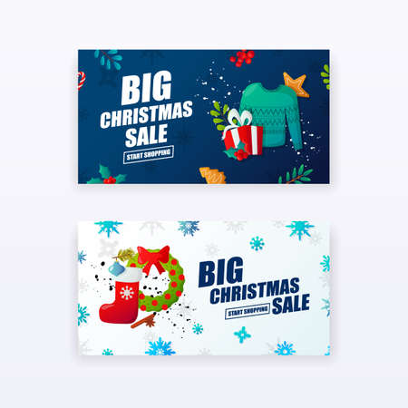 Christmas holiday decorations and announcement text.のイラスト素材