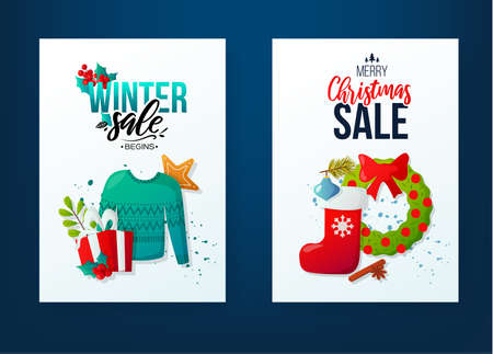 Set of winter seasonal sale ad vector backgrounds.のイラスト素材