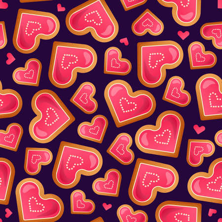 Seamless pattern with heart shaped cookies.のイラスト素材