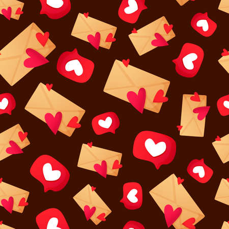 Seamless pattern with hearts in messages.のイラスト素材