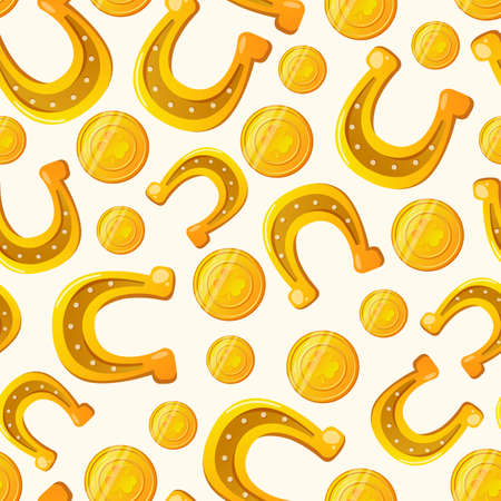 Lucky golden horseshoes and coins on white.のイラスト素材
