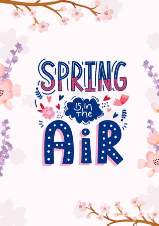 Spring ad text and bright blooming flowers.のイラスト素材