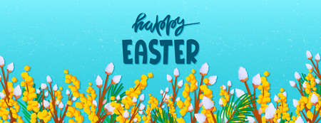 Fluffy willow and mimosa Easter holiday background