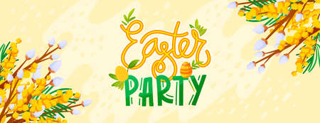 Fluffy willow and mimosa Easter holiday background