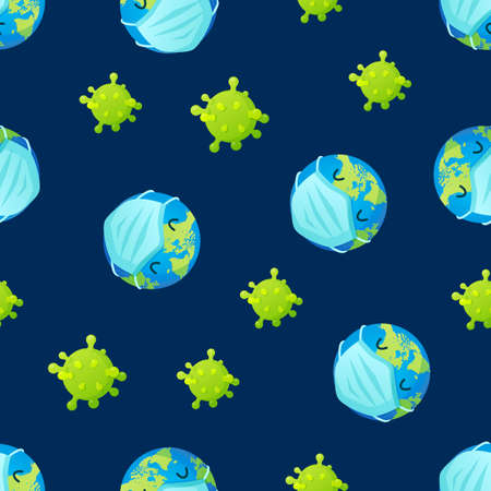 Earth in protective mask coronavirus seamless pattern.のイラスト素材