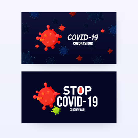 Coronavirus COVID-19 stop pandemic 2020 banners.のイラスト素材