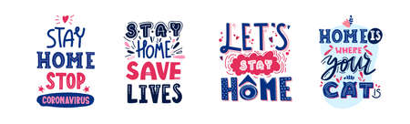 Set of stay home quarantine lockdown texts.のイラスト素材