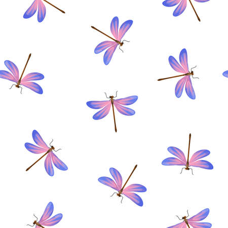 Seamless pattern with color dragonflies on white.のイラスト素材