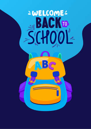 School poster with student backpack and text.のイラスト素材