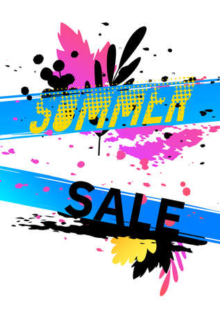 Color paint splashes and black silhouettes on white. Vector background template.のイラスト素材