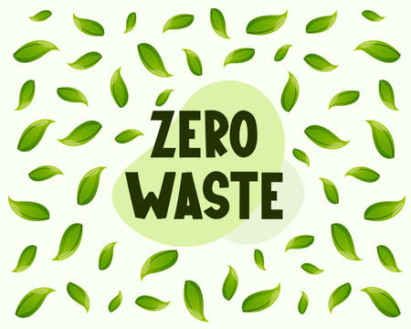 Zero waste text and green leaves pattern.のイラスト素材