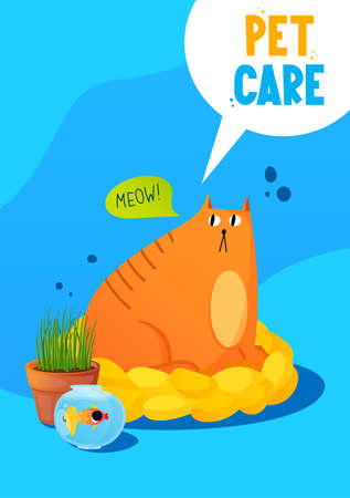 Fat cat with thought speech bubble and text.のイラスト素材
