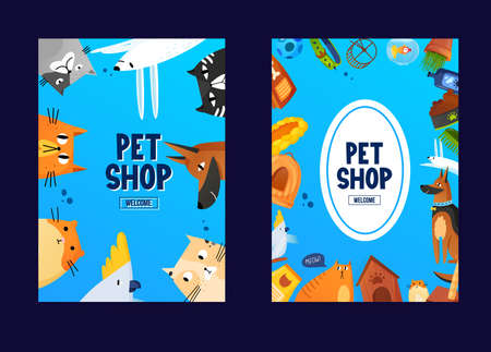 Pets with care equipment and text label.
