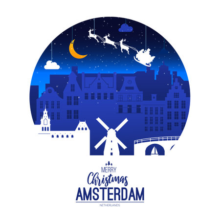 Amsterdam,Netherlands.Christmas holiday backgroundのイラスト素材