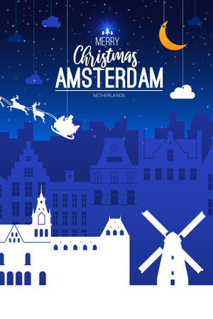 Amsterdam,Netherlands.Christmas holiday backgroundのイラスト素材
