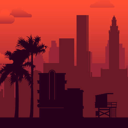 Miami, USA famous city scape view background.のイラスト素材