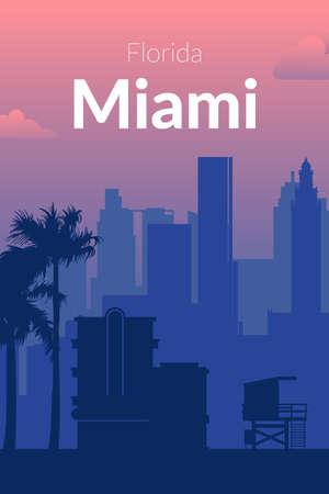Miami, USA famous city scape view background.のイラスト素材