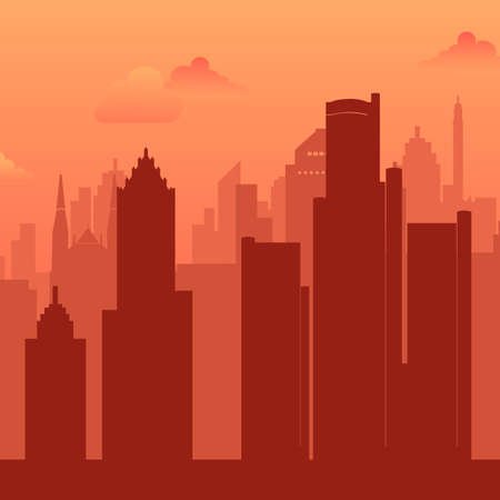 Detroit, USA famous city scape view background.のイラスト素材
