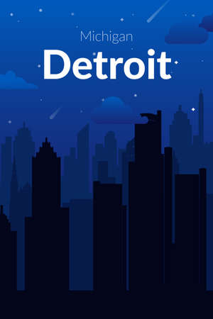 Detroit, USA famous city scape view background.のイラスト素材