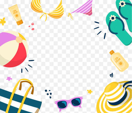 Summer beach objects on transparent background.のイラスト素材