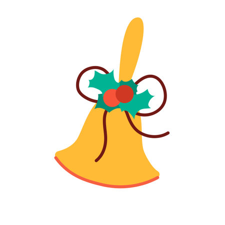 Golden bell decorated with holly.のイラスト素材