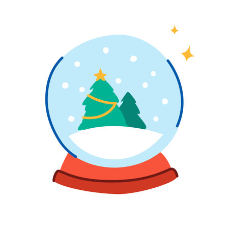 Winter holiday snow globe with fir trees.のイラスト素材