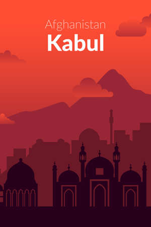 Kabul, Afghanistan famous sunset city view poster.のイラスト素材