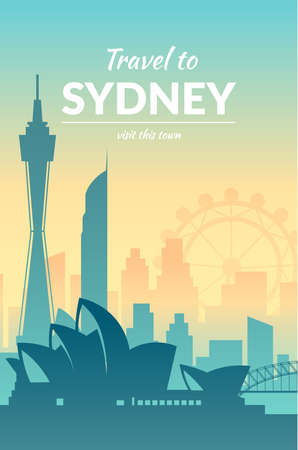Sydney, Australia famous city view color poster.のイラスト素材