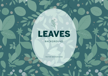 Leaves pattern and text frame on green backgroundのイラスト素材