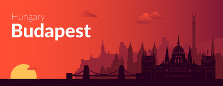 The breathtaking Sunset Skyline of Budapest, Hungary is truly a sight to behold at duskのイラスト素材