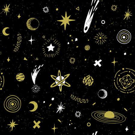 Seamless pattern with a styled night sky. Cosmic print that can be used in textiles, wrapping paper,...