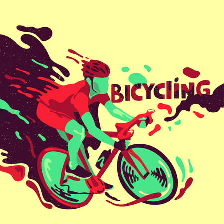 Abstract cyclist. Illustration in the psychedelic style of the 70s. Healthy lifestyle. Sports posterのイラスト素材