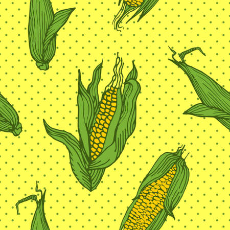 Seamless pattern with an ornament from naturally drawn corn. Can be used in design on textiles, wrapping paper.のイラスト素材