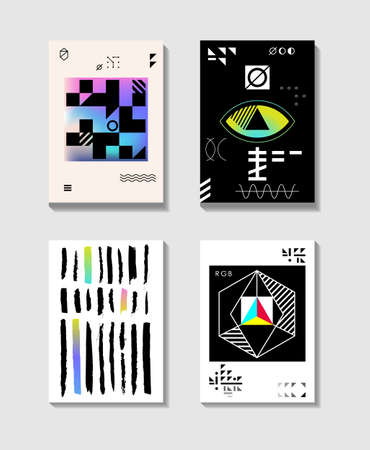 Minimalistic abstract cover set. Compositions with geometric objects. Modern design of covers, magazines, invitationsのイラスト素材