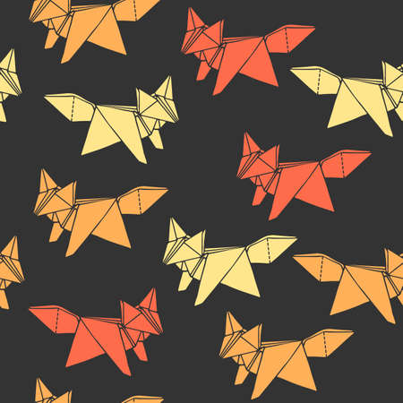 Seamless pattern with hand-drawn origami fox shapes. Can be used as print on textiles and wrapping paperのイラスト素材