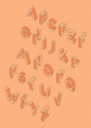 Isometric vector font. Engineering style alphabet for posters and headings.のイラスト素材
