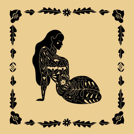 Delicate graphic illustration with a stylized girl. Spring greeting card.Template design for cards, invitations, mailings, posters.のイラスト素材