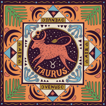 Taurus zodiac sign. Horoscope. Illustration for souvenirs and social networks