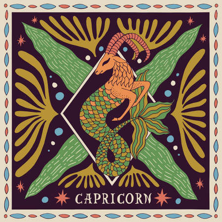 Capricorn zodiac sign. Horoscope. Illustration for souvenirs and social networksのイラスト素材
