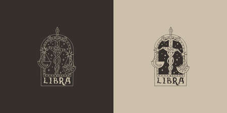 Outline zodiac sign Libra. Astrological symbol. Horoscope.のイラスト素材
