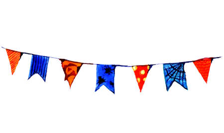 Halloween party bunting flags set. Watercolor illustration isolated on whiteの写真素材