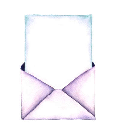 Watercolor retro envelope. Vintage mail icon isolated on white background. Hand painted design element. Watercolor illustration.の写真素材