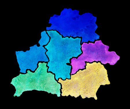 Hand drawn watercolor map of Belarus. Isolated illustration map of Belarus on white background. Watercolor paintingの写真素材