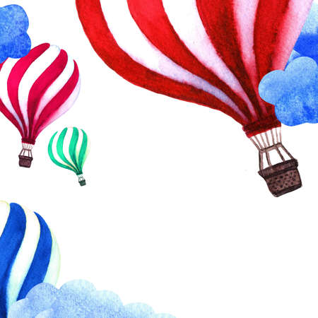 Vintage watercolor hot air balloon with place for your message - greeting card design. Hot air balloon FREE DELIVERY signの写真素材